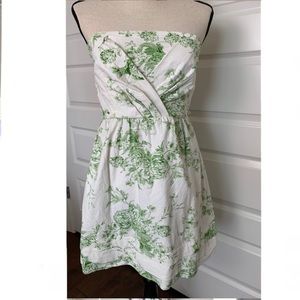 Strapless green and white sundress dress